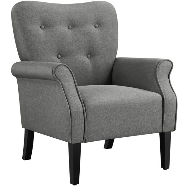 Yaheetech Modern Armchair, Mid Century Accent Chair with Sturdy Wood Legs and High Back for Small Space, Upholstered Fabric Sofa Club Chair for Living Room/Bedroom/Office, Dark...