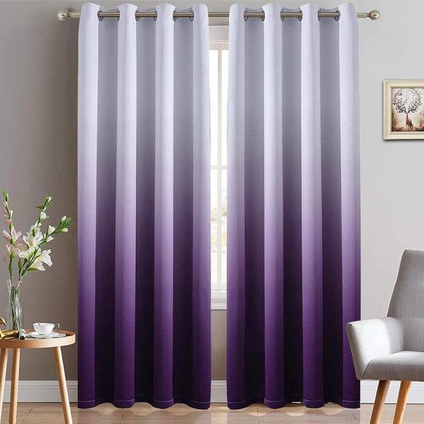 Yakamok Light Blocking Gradient Color Curtains Purple Ombre Blackout Curtains Room Darkening Thermal Insulated Grommet Window Drapes for Living Room/Bedroom (Purple, 2 Panels,...