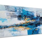 YHSKY ARTS Hand Crafted Abstract Canvas Wall Art - Modern Blue and Gold Oil Paintings - Contemporary Large Pictures for Living Room Bedroom Dinning Decor