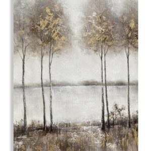 Yihui Arts Hand Painted Tree Painting on Rustic Canvas with Gold Foil Accents - Vertical Landscape Artwork for Farmhouse, Living Room, Bedroom, and Hallway Decor