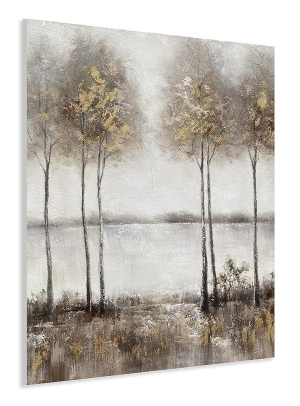 Yihui Arts Hand Painted Tree Painting on Rustic Canvas with Gold Foil Accents - Vertical Landscape Artwork for Farmhouse, Living Room, Bedroom, and Hallway Decor