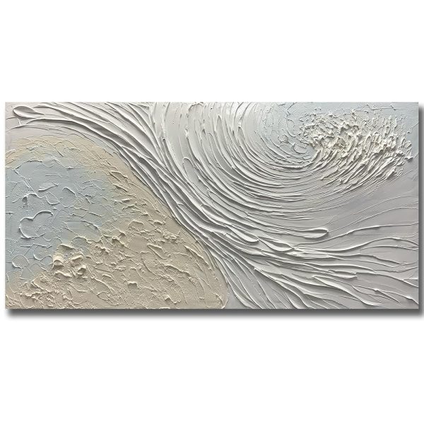 Yika Art Canvas Paintings, Wall Art Thick Texture Sea Wave Painting White Blue Modern Gorgeous Abstract Hand Painted Abstract Oil Painting on Canvas Modern Wall Art Decor 24x48...