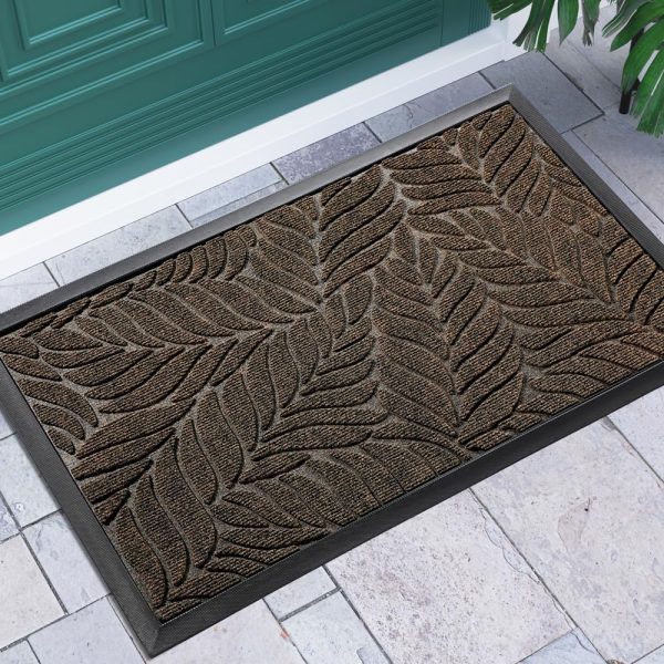 Yimobra Sturdy Door Mat, Heavy Duty Front Welcome Mats for Home Entrance Outdoor Indoor, Doormat for Outside Back Patio Floor Entry Porch Garage Office (Leaf, 29.5x17 Inch)