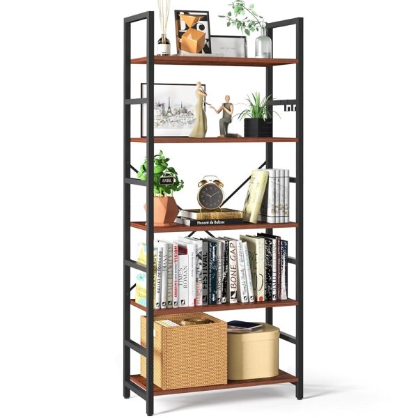 Yoobure 5 Tier Bookshelf - Tall Book Shelf Modern Bookcase for CDs/Movies/Books, Rustic Book Case Industrial Bookshelves Book Storage Organizer for Bedroom Home Office Living...