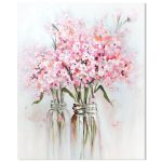 YPY Abstract Bouquet Canvas Wall Art: Pink Flower in Vase Artwork Hand Painted Oil Painting for Teen Girl Bedroom Floral Picture Poster for Living Room Decor 24" x 30"