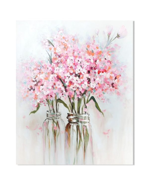 YPY Abstract Bouquet Canvas Wall Art: Pink Flower in Vase Artwork Hand Painted Oil Painting for Teen Girl Bedroom Floral Picture Poster for Living Room Decor 24" x 30"