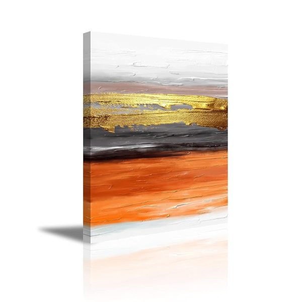 YPY Abstract Wall Art Canvas Orange and Gold Painting for Home Living Room Bedroom Decor