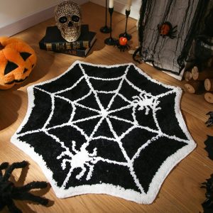 YRXRUS Spider Web Bathroom Rugs for Happy Halloween, Cute Spider Web Shaped Rugs, Machine Washable Black Bath Rugs, Tub Living Bedroom Kids Room Kitchen Decoration, Round Area...