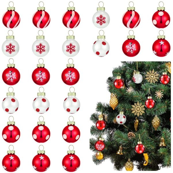 Zhanmai 36 Pcs Christmas Ornaments Mini Christmas Ornaments Ball Christmas Ball 1'' Mini Ornaments Party Decorations Miniature Balls for Wedding Party Holiday Decor (Red White)